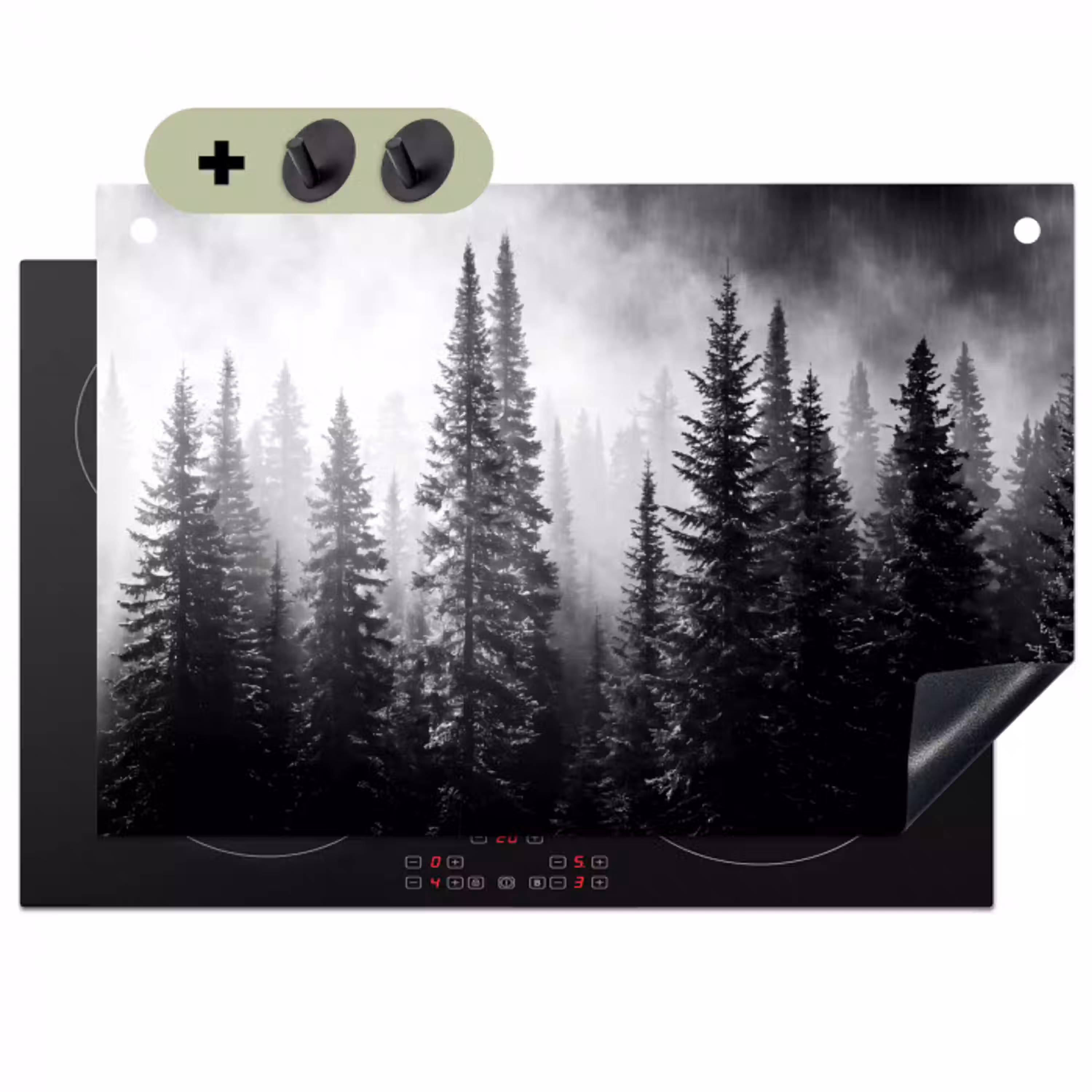 Bos - Mist - Winter - Monochroom - Natuur Inductie beschemer met haakjes klein -3d