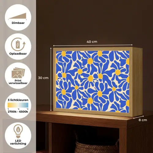 Abstract - Bloem - Blauw Light Box met batterij (Wandlamp) middel 907 -USP_websiteoverzichtNL
