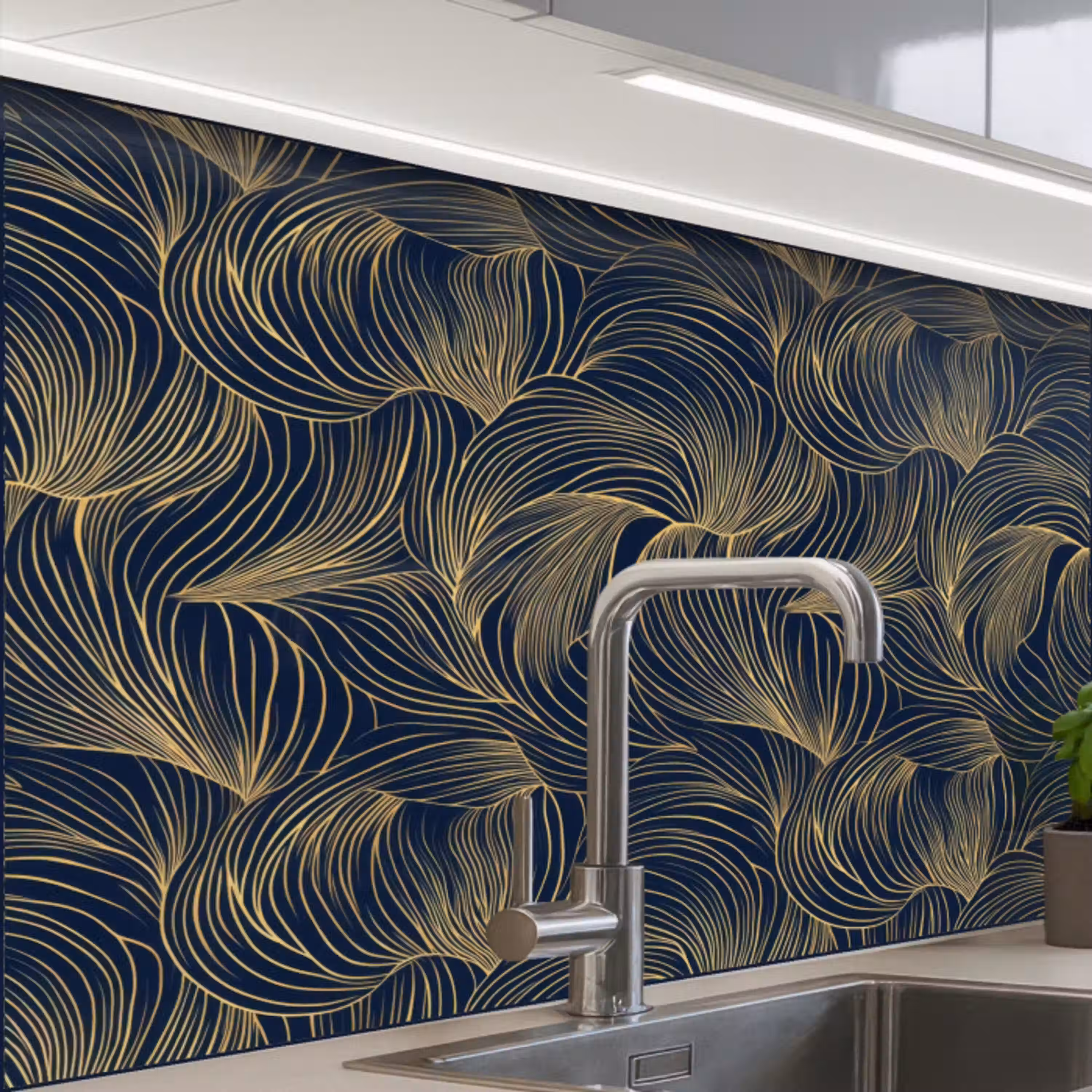 Abstract - Lijnen - Blauw - Goud keuken achterwand 2 middel 865 -zzzz3d_schuin