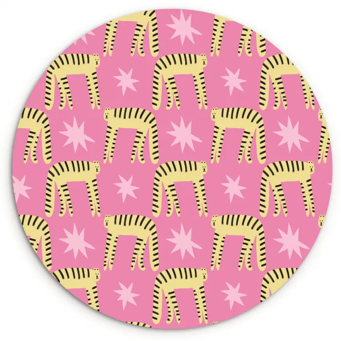 Langbenige -Tijgerkatten - Roze - Sterren Wandcirkel plexiglas klein 852 -3d