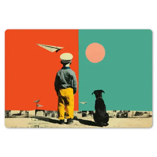 Retro - Jongen - Hond - Rood - Groen Placemat vinyl groot -zzsfeer1_Kitchenyeah-website