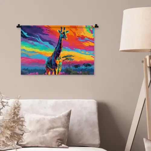 Giraffe - Savanna - Lucht - Gekleurd Wandkleed katoen klein -sfeer4