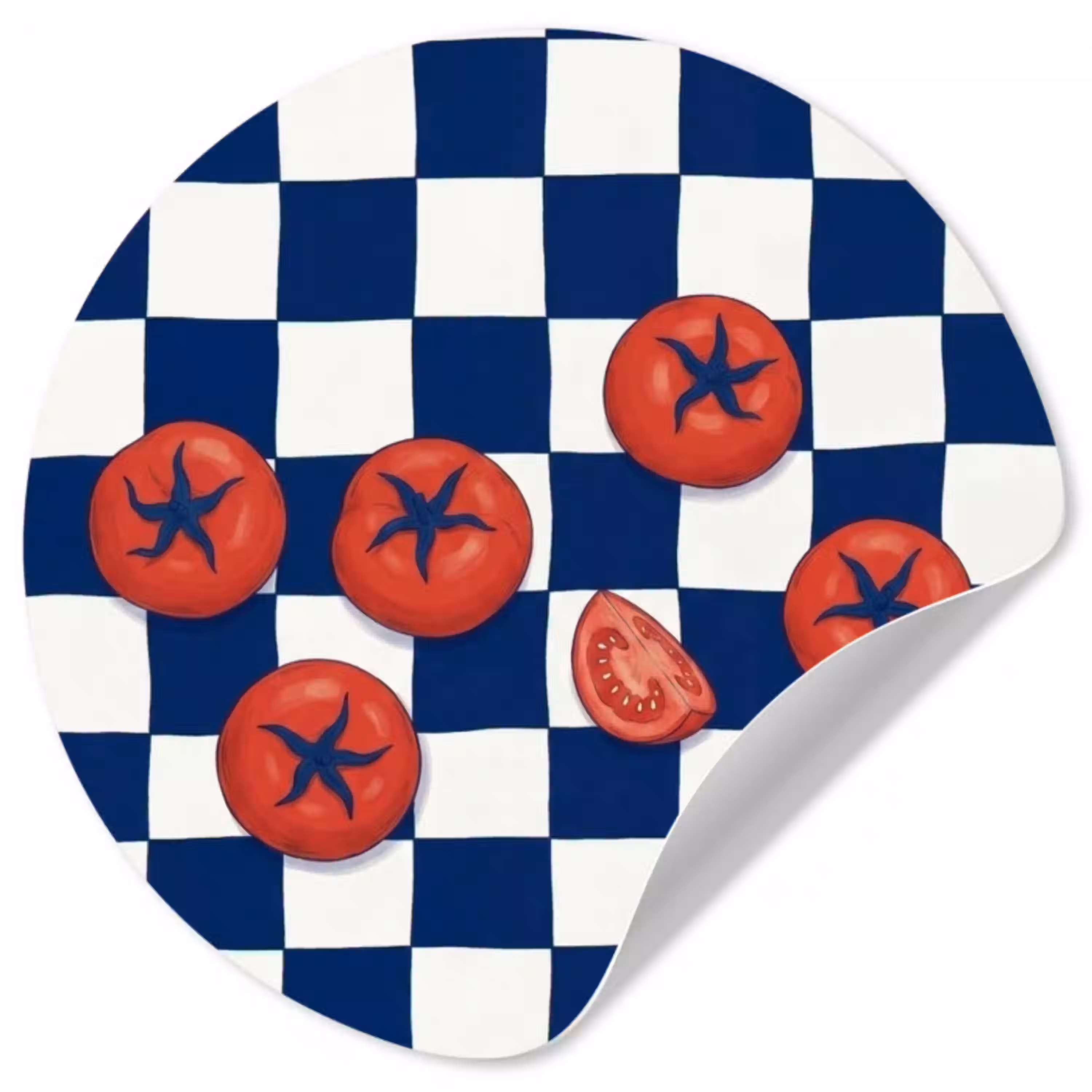 Eten - Tomaten - Keuken - Illustratie - Rood-Blauw Wandcirkel behangsticker klein -3d