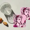 Vintage - Vrouw - Roze onderzetter kurk middel -sfeer4
