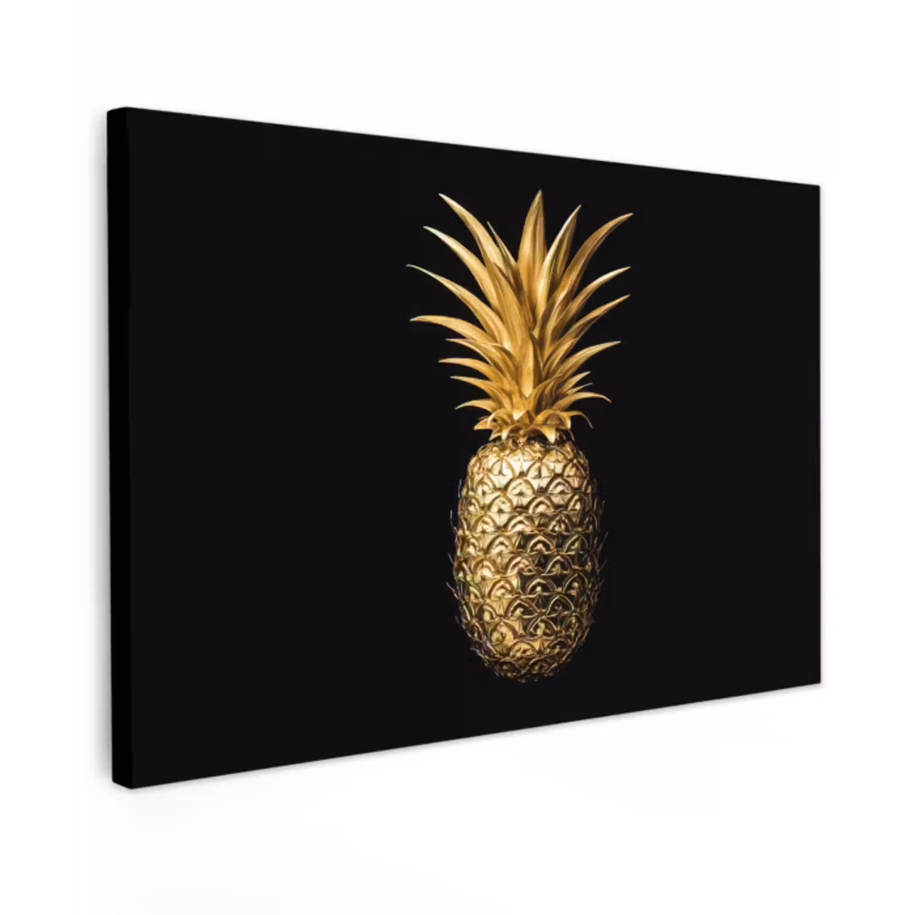 Ananas - Zwart - Goud - Luxe canvas 2cm klein -z3d