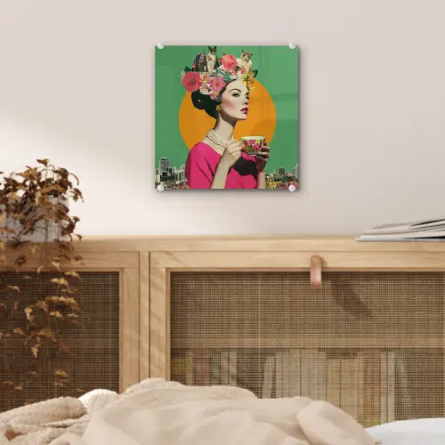 Retro - Vrouw - Stad - Zon plexiglas 5mm klein -sfeer4