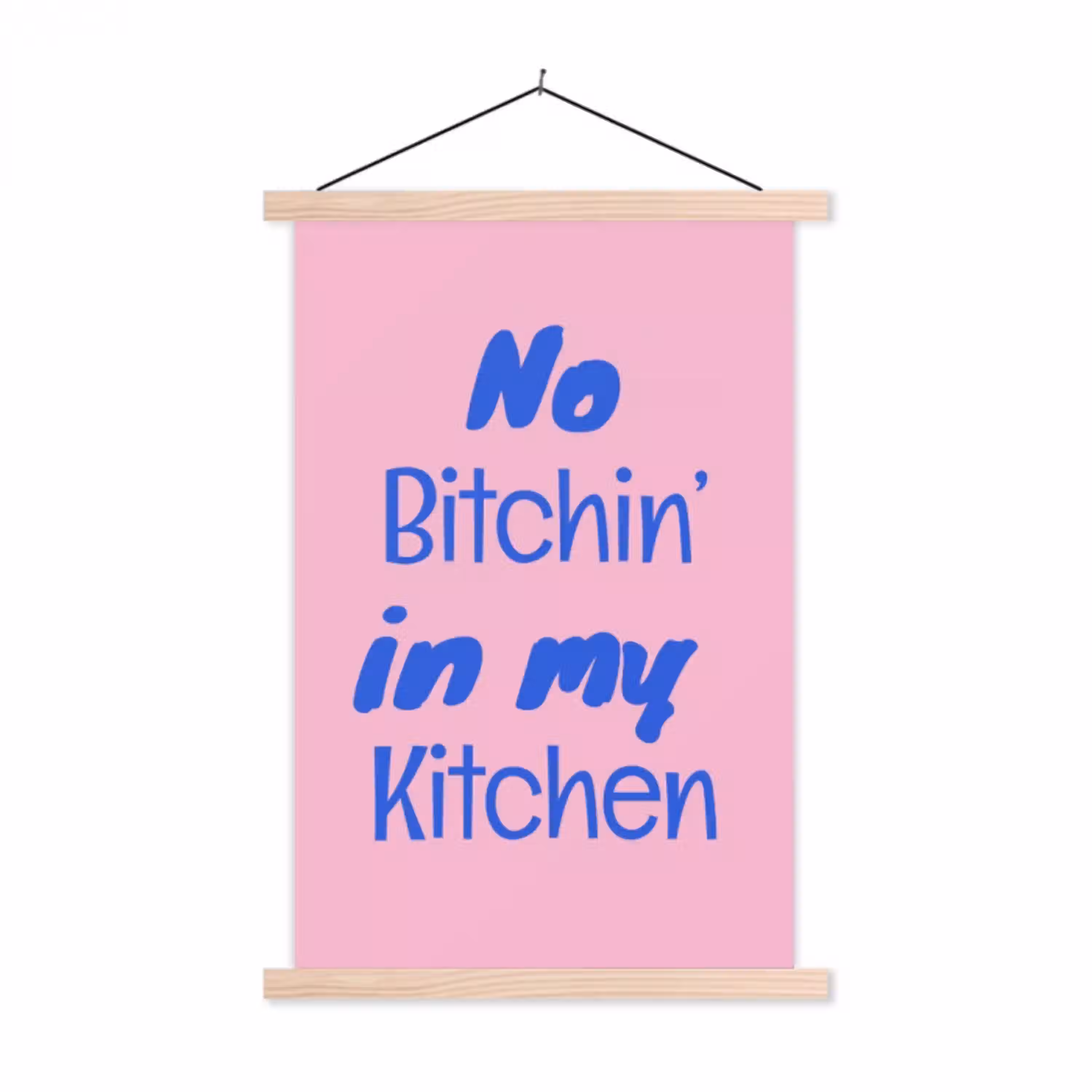 Quote - Blauw - Lettertype - Keuken textielposter latten blank klein -3d