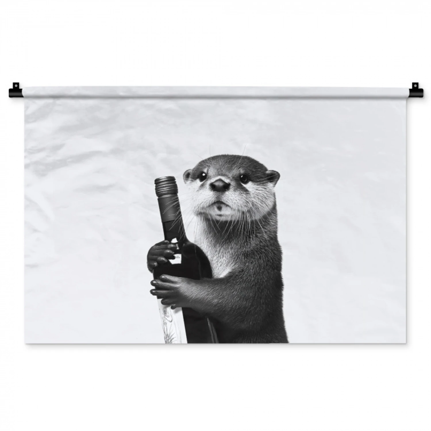 Wijnfles - Otter - Zwart Wandkleed katoen middel -zz3d