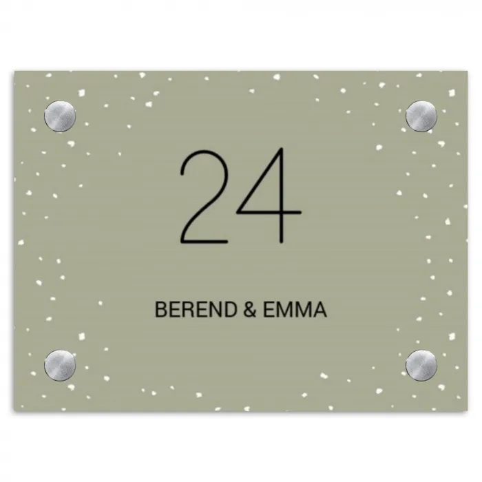 Olijfgroen met stippen - Klassiek Naambord Rechthoek middel -3d
