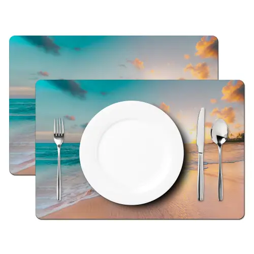 Zonsondergang - Strand - Zee - Zomer - Blauw Placemat vinyl groot -zzsfeer2_Kitchenyeah-website