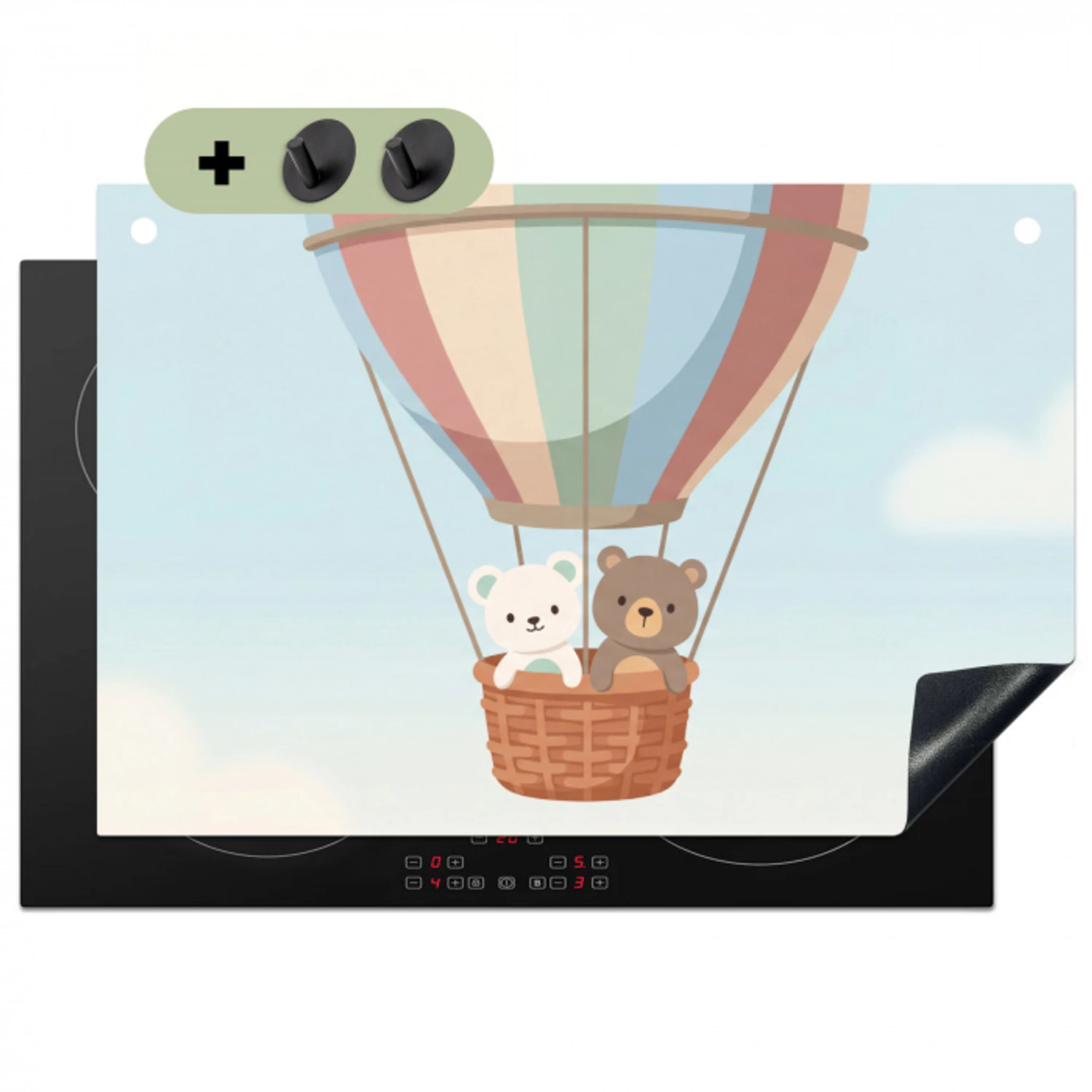 Luchtballon - Beren - Pastel Inductie beschemer met haakjes klein -3d