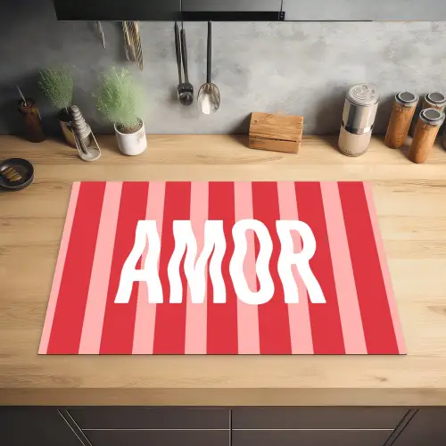 Amor - Strepen - Rood - Roze Inductie beschermer vinyl 3mm klein -sfeer5