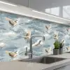 Wolken - Kraanvogels - Blauw keuken achterwand 2 middel 871 -3d_schuin