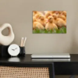 Pijltje - Eend - Natuur - Geel poster papier klein -sfeer1