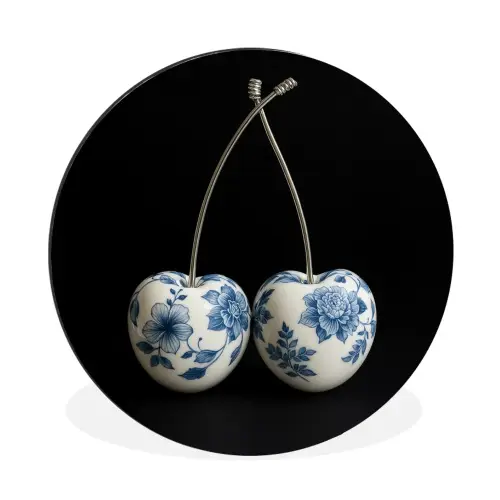 Kersen - Delfts blauw - Fruit Wandcirkel aluminium klein -3d