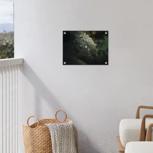 Blad - Groen - Nerven - Regendruppels tuinposter los doek klein -sfeer8