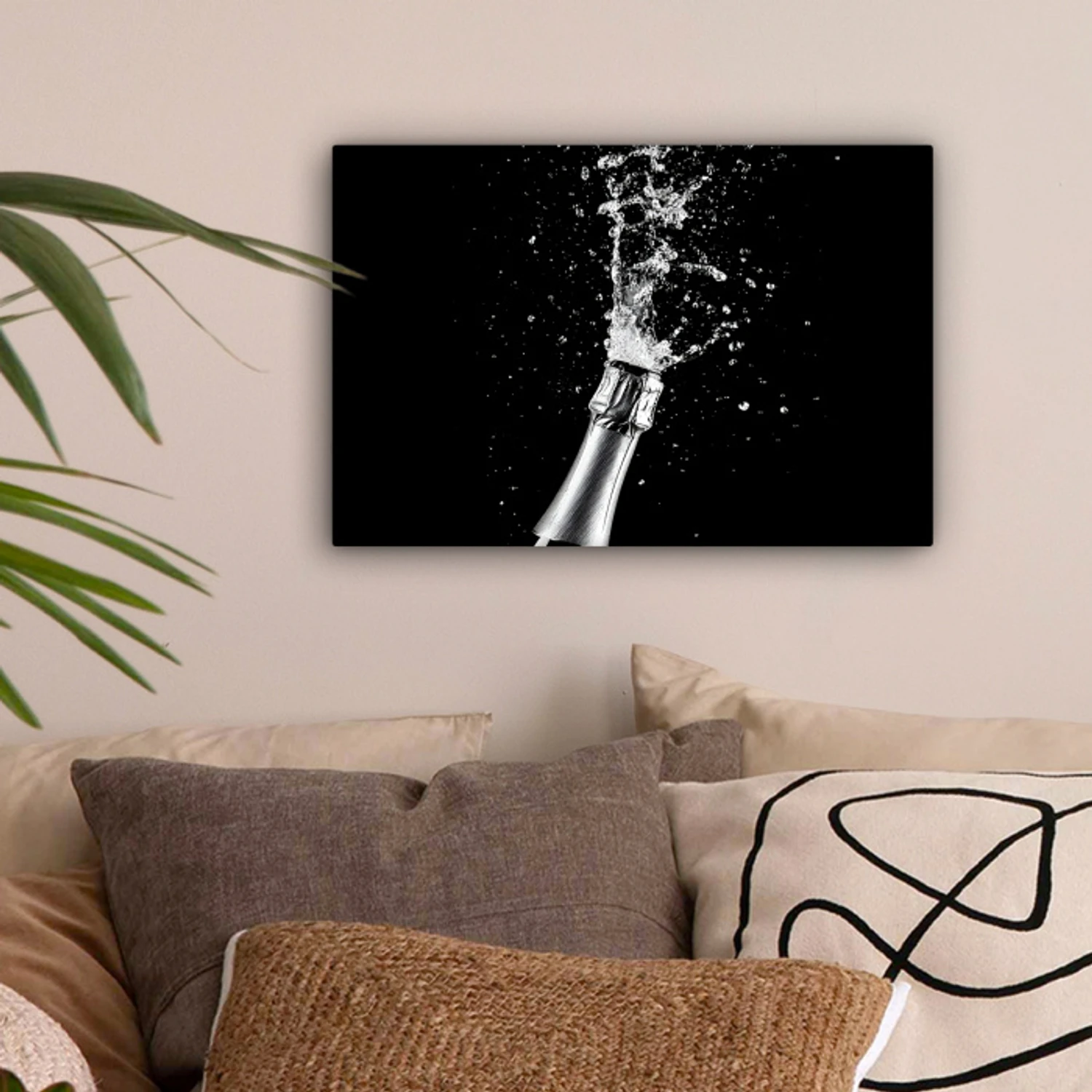 Champagne - Zwart - Spetters - Popping canvas 2cm klein -sfeer1