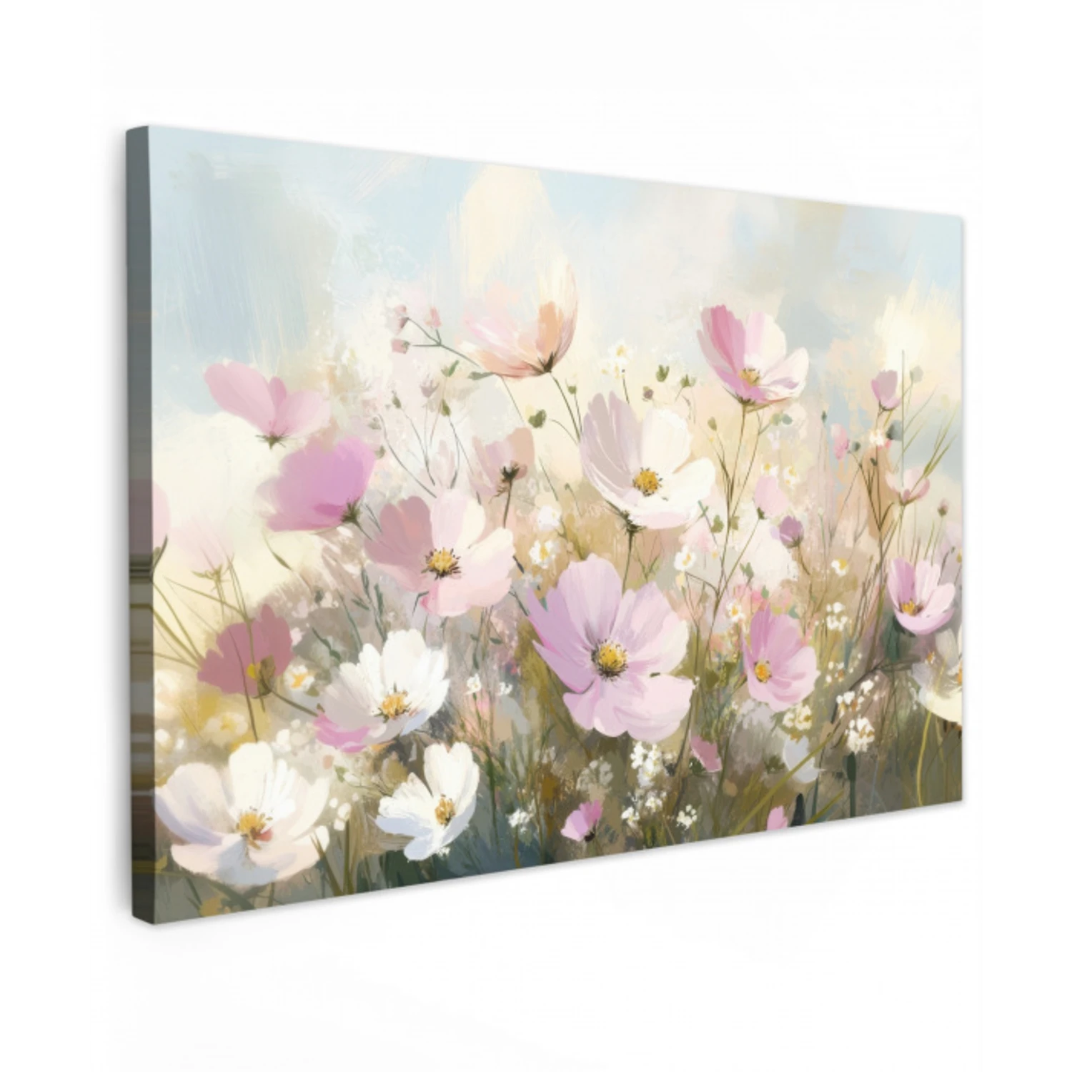 Bloemenveld - Lichte tinten - Geschilderd Tuinposter op houten frame 2 cm dik klein -3d