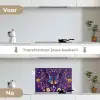 Sierlijk - Bloemen - Vlinder - Paars keuken achterwand spatscherm klein -voor_na_NL