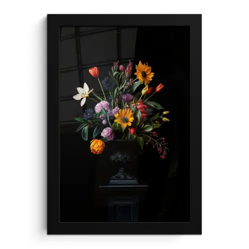 Zonnebloemen - Boeket - Kleurrijk fotolijst zwart zonder passe partout klein -3d