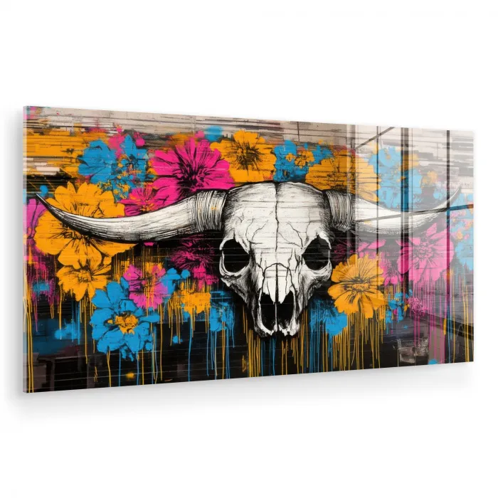 Schedel - Bloemen - Graffiti plexiglas 5mm klein -zzzproduct_nieuw