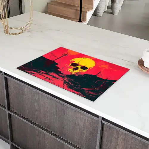 Straat - Verlaten - Schedel - Geel Inductie beschermer vinyl 3mm klein -sfeer8
