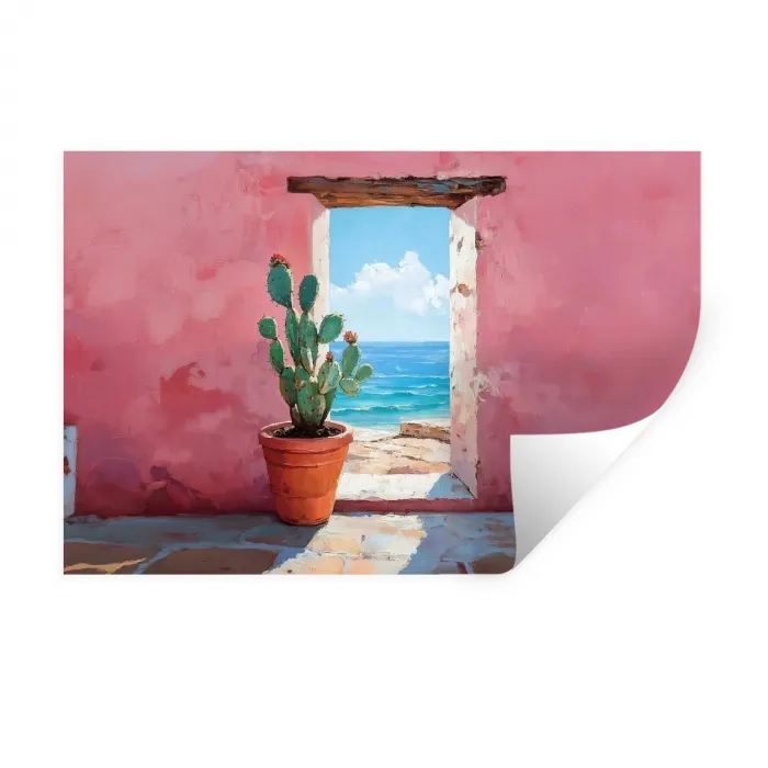 Zee - Roze - Cactus Muursticker klein -3d
