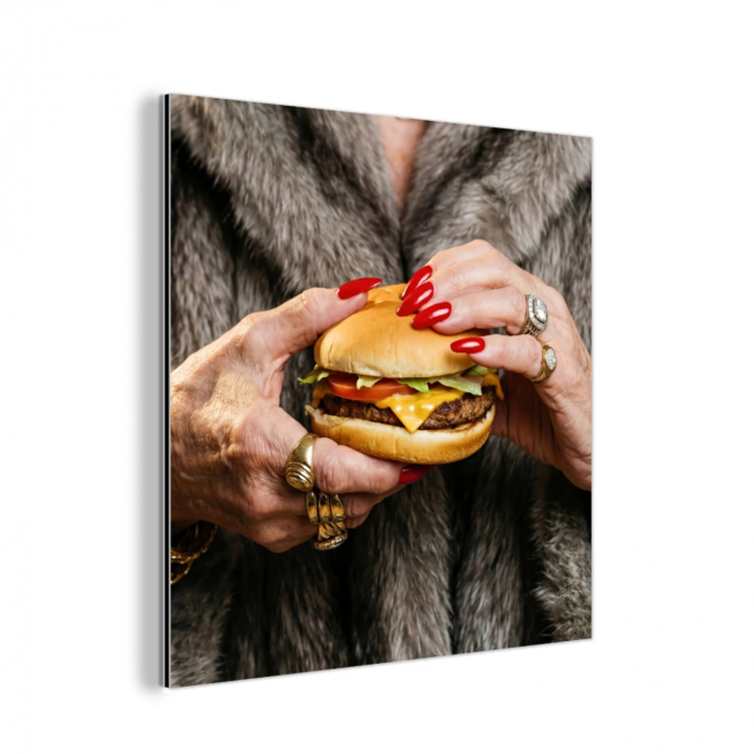 Vrouw - Hamburger - Bontjas aluminium wit klein -3d