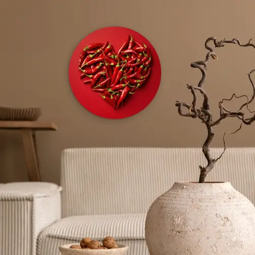 Pepers - Rood - Hart Wandcirkel kunststof plaat 5mm dik klein -sfeer1