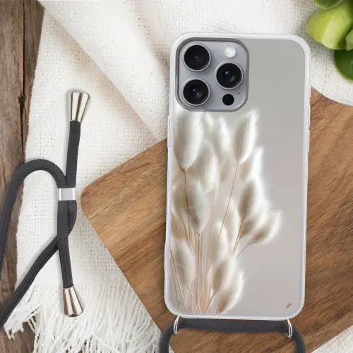 Pluimen - Beige - Minimalistisch Hoesje iPhone 16 Pro Max met koord klein -sfeer4