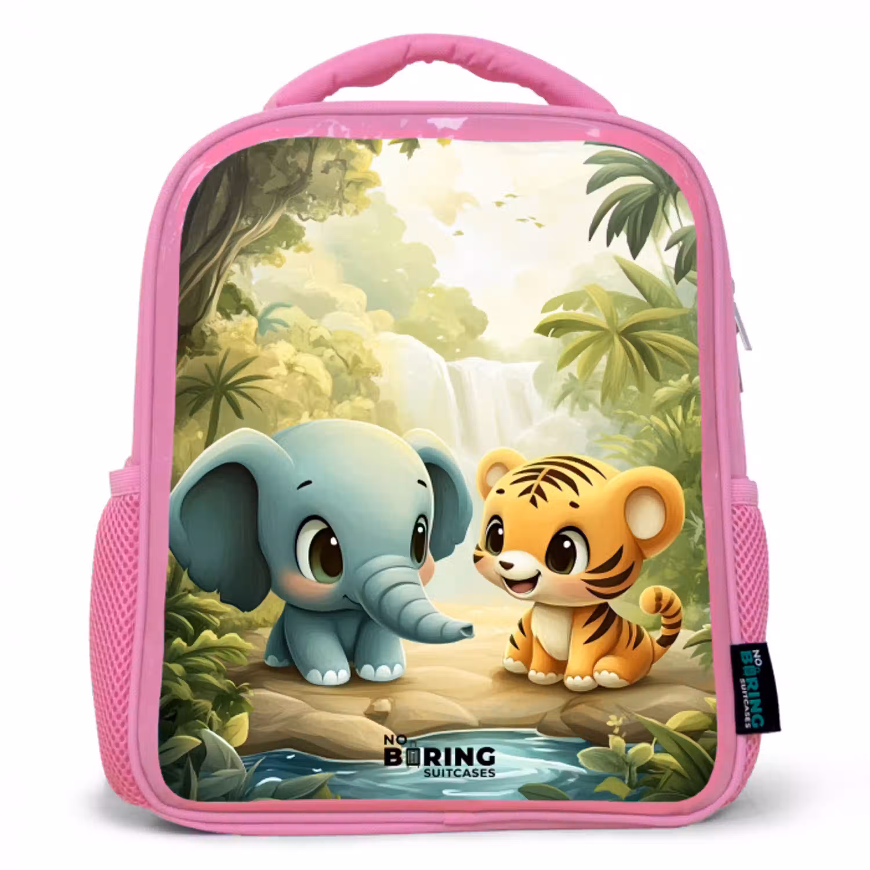 Olifant - Tijger - Bos - Jungle Kinderrugzak - Roze middel -3d