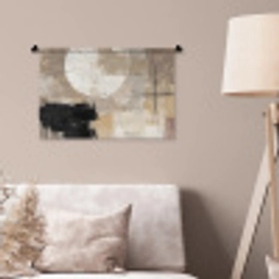 Abstract - Cirkel - Modern - Beige - Zwart - Minimalistisch Wandkleed katoen klein -sfeer4