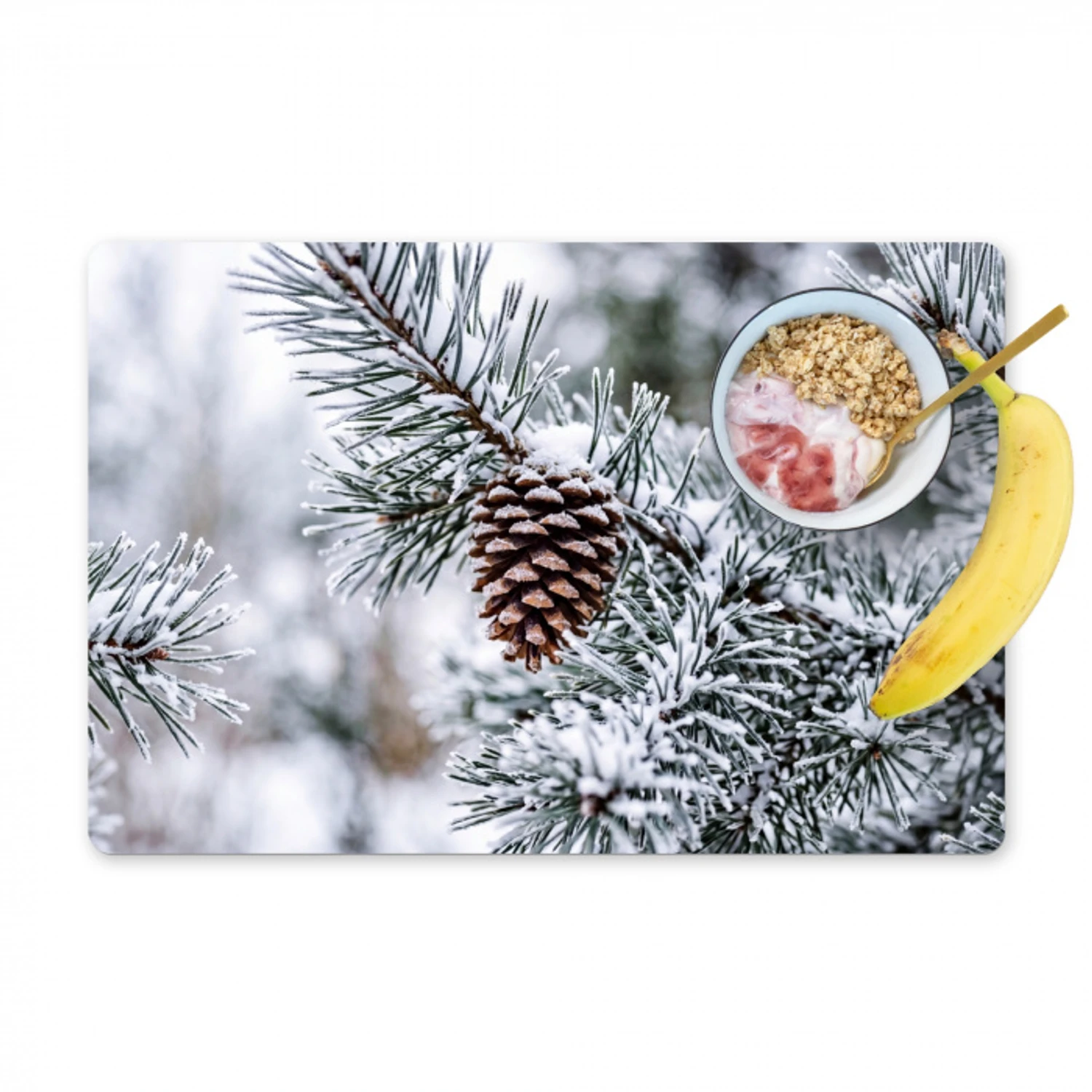 Dennenappel - Tak - Sneeuw - Winter - Sfeervol Placemat vinyl groot -zzzproduct_Kitchenyeah-website