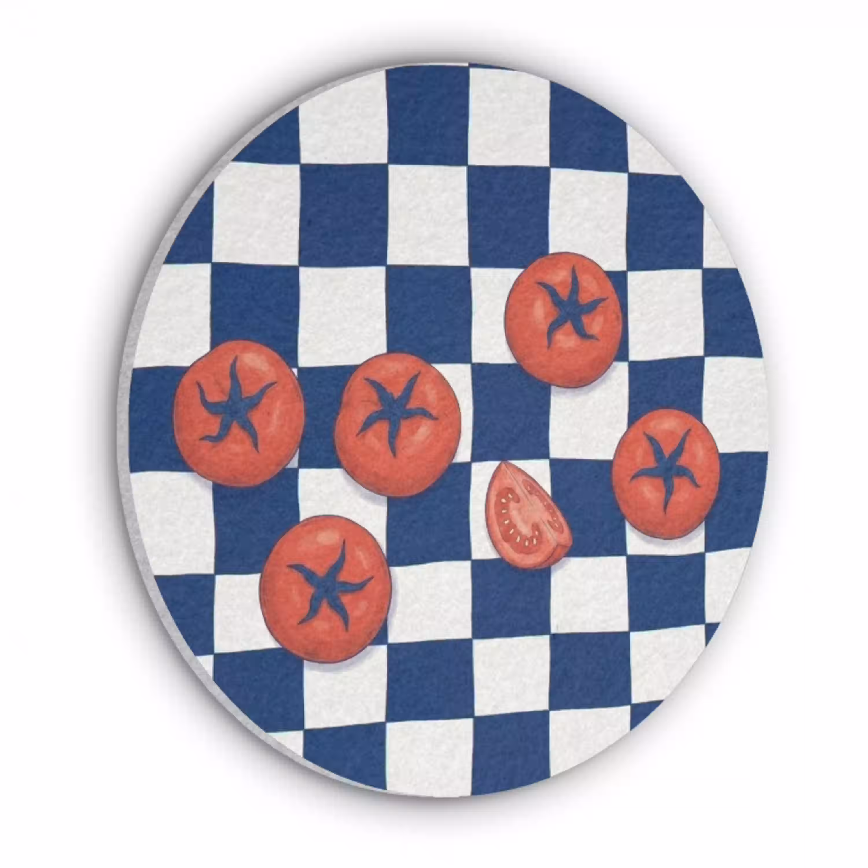 Eten - Tomaten - Keuken - Illustratie - Rood-Blauw Akoestische PET Vilt - Rond klein -3d