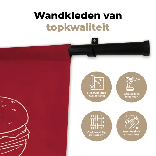 Dieprood - Lijntekening - Tekst - Hamburger Wandkleed katoen klein -sfeer2
