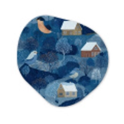 Huisjes - Vogels - Sneeuw - Winter - Blauw Wandcirkel Organisch Forex 3mm klein 629 -3d