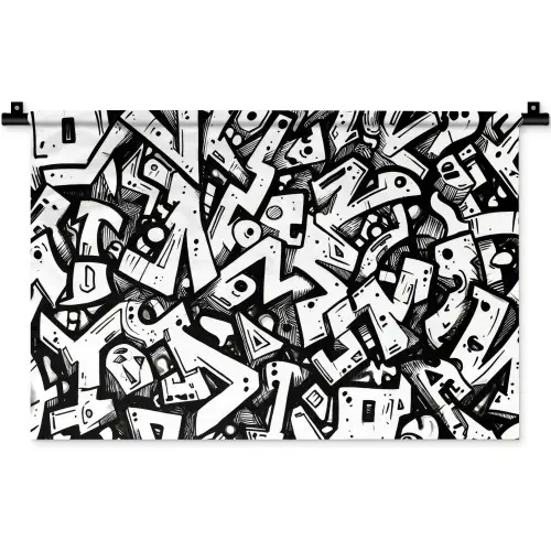 Vormen - Letters - Graffiti - Zwart Wandkleed katoen klein -zz3d