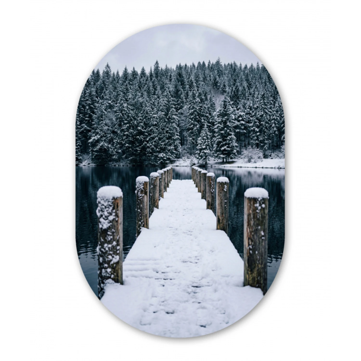 Steiger - Meer - Sneeuw - Bergen - Rustgevend Wandcirkel Ovaal Forex klein -3d