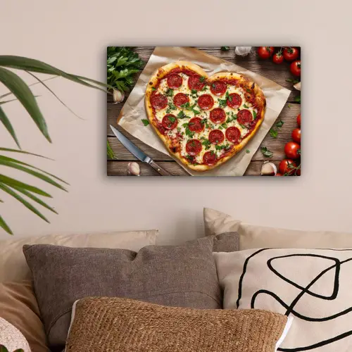 Pizza - Hart - Pepperoni - Tomaat canvas 2cm klein -sfeer1
