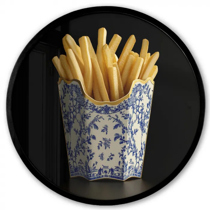 Friet - Porselein - Delfts blauw - Eten Fotolijst rond zonder passe partout klein -3d