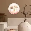 Palmbomen - Heuvels - Minimalistisch - Zachtroze Wandcirkel kunststof plaat 5mm dik klein -sfeer1