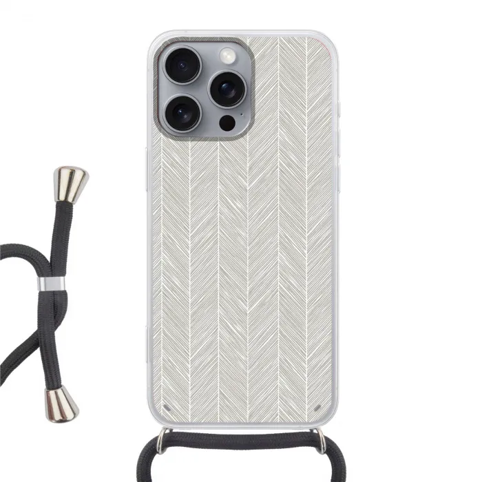 Klassiek - Visgraat - Grijs Hoesje iPhone 16 Pro Max met koord klein 804 -3d