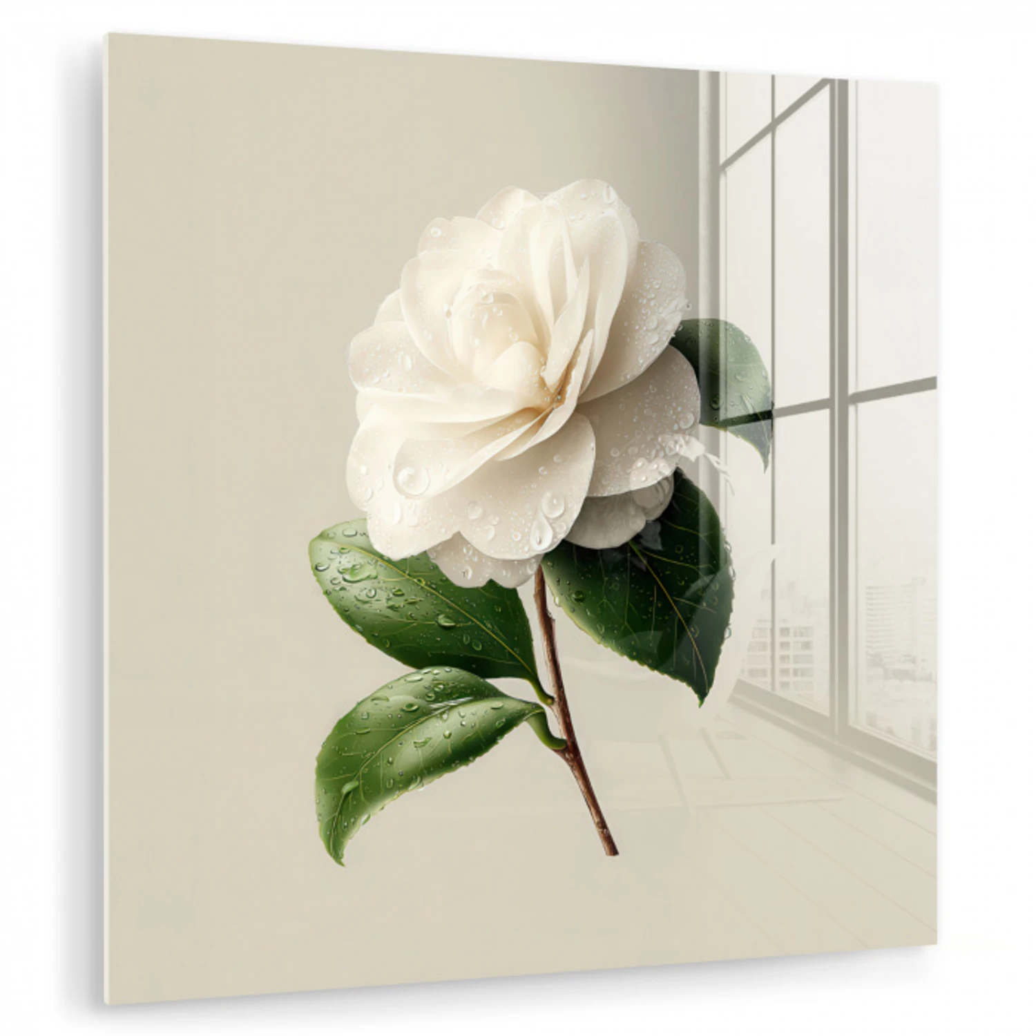 Cameliabloem - Wit - Groen plexiglas 5mm klein -zzzproduct_nieuw