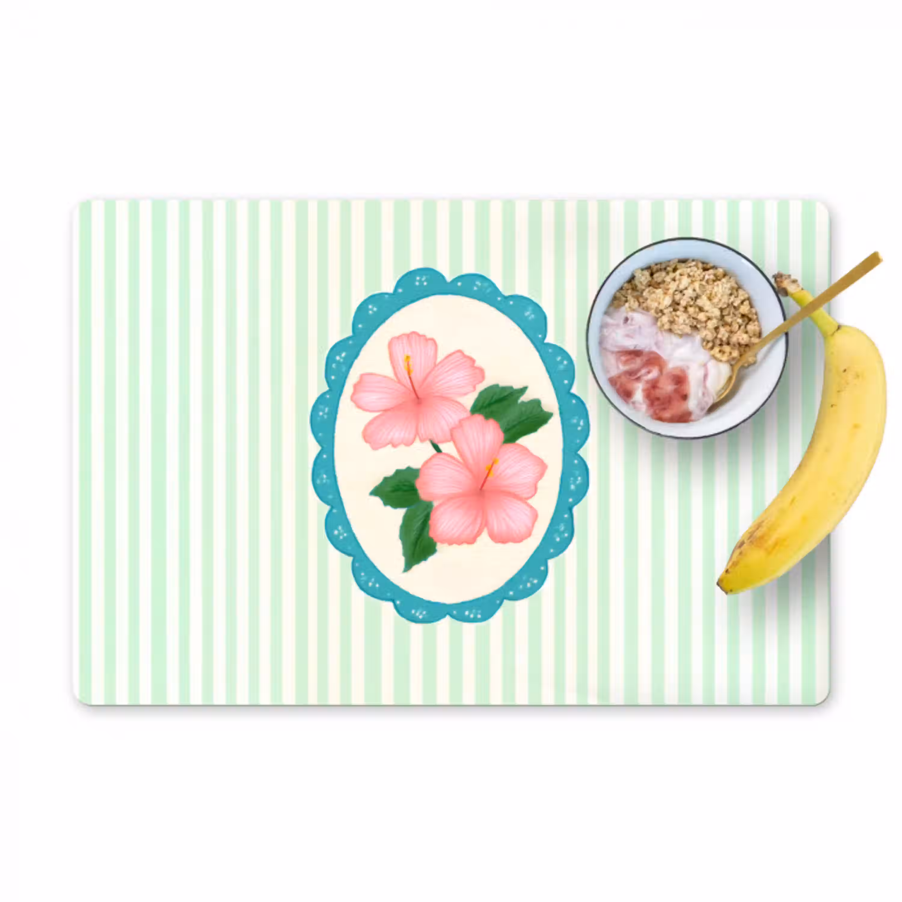 Bloemen - Ovaal - Strepen - Groen Placemat vinyl groot -zzzproduct_Kitchenyeah-website