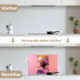 Kleurrijk - Bloemen - Vrouw - Zon keuken achterwand spatscherm klein -voor_na_DE