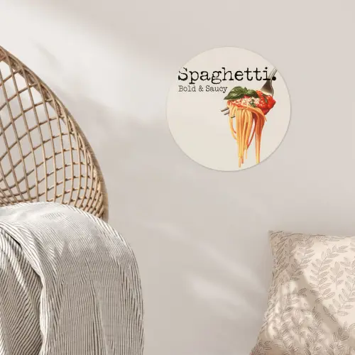 Spaghetti - tomatensaus - Parmezaanse kaas Wandcirkel behangsticker klein -sfeer4