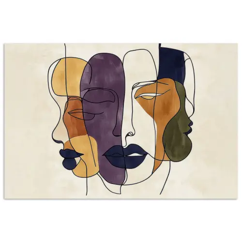 Abstract - Overlappende gezichten - Paars - Donkergroen poster papier klein -3d