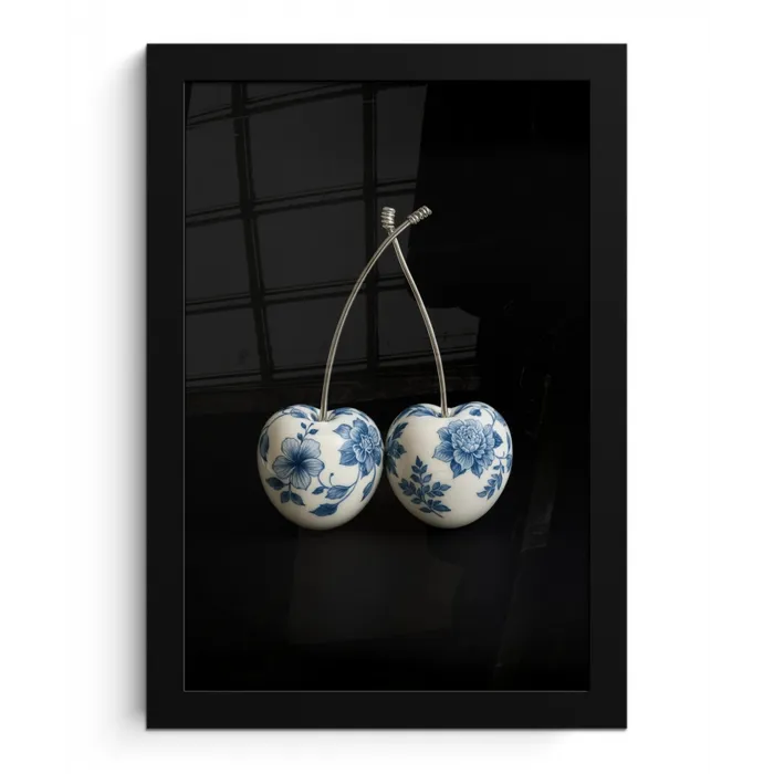 Kersen - Delfts blauw - Fruit fotolijst zwart zonder passe partout klein -3d