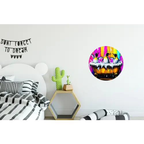 Pinguïns - Badkuip - Kleurrijk - Schuim Wandcirkel aluminium klein -kinderkamer