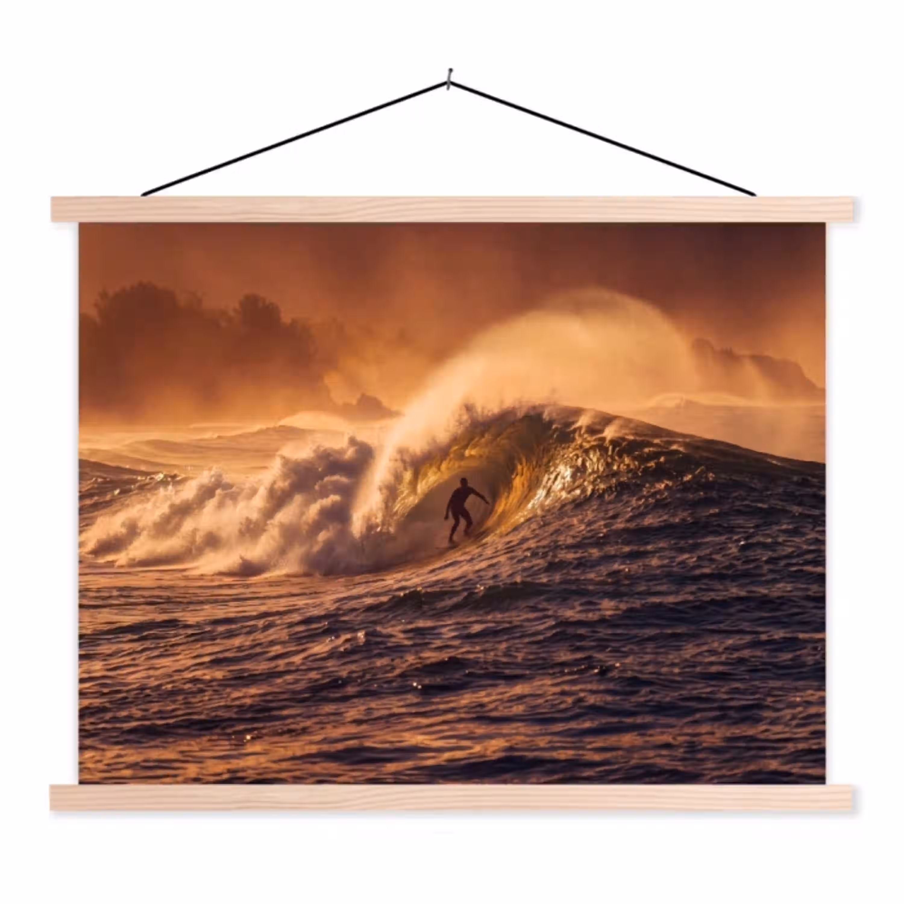 Surfer - Golf - Oceaan - Sport - Oranje textielposter latten blank klein -3d